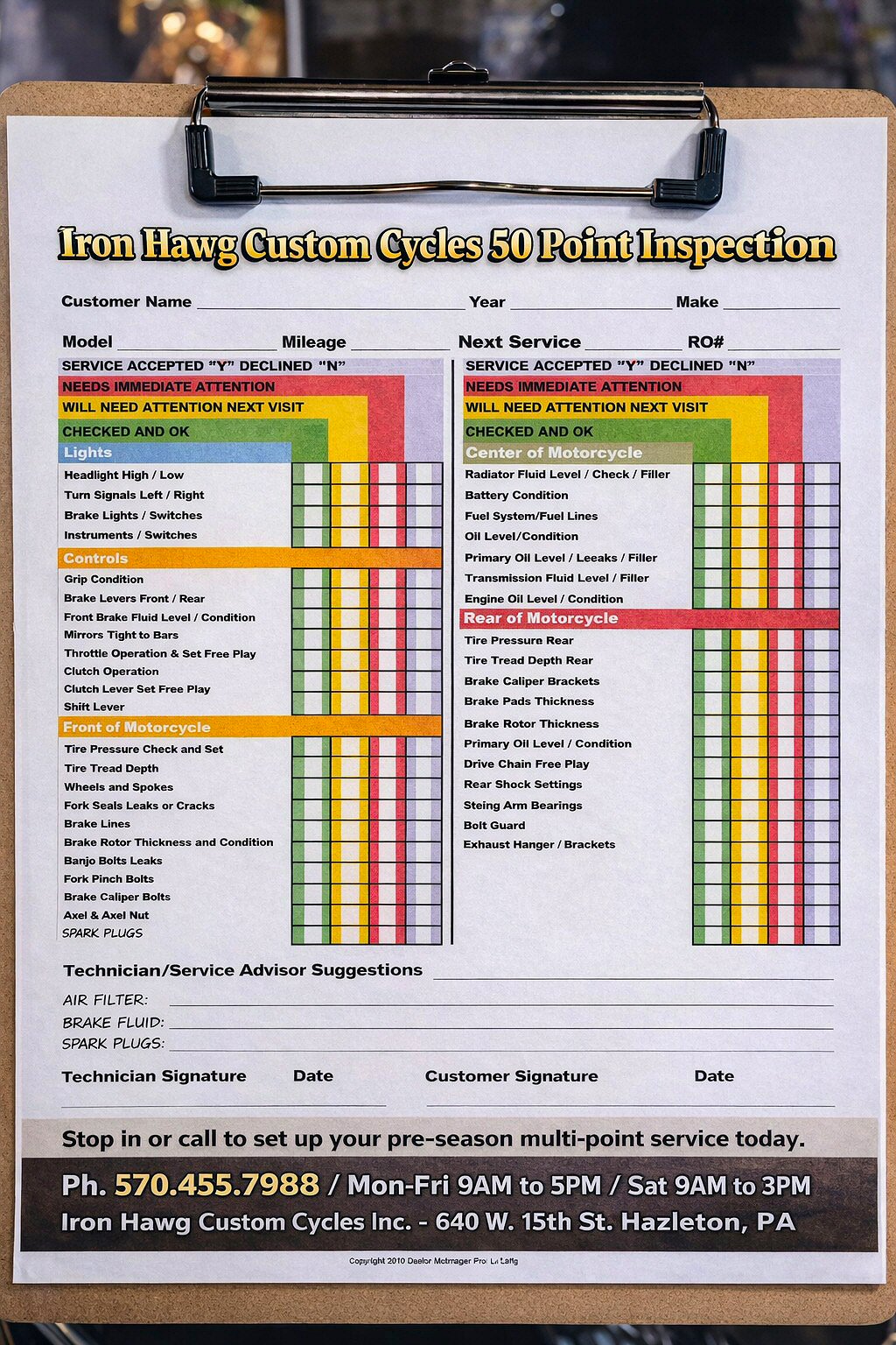 Harley Independent Repair Services 50 Point Inspections at Iron Hawg Custom Cycles Hazleton PA